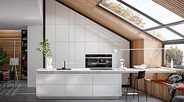 Küchenplanung für Dachschräge Häcker AV2130 GL weiss | Innenarchitektur und Kompletteinrichtungen bei Grünbeck Wien
